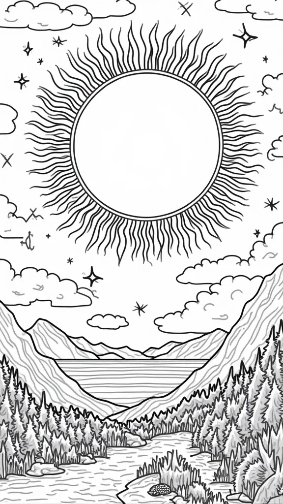 coloriage d’éclipse solaire 2024